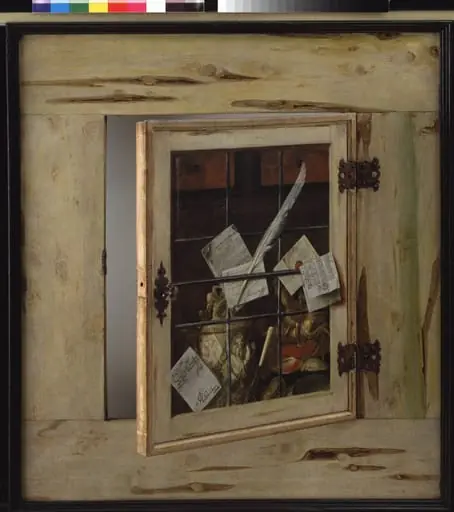 Trompe l'Oeil. A Cabinet of Curiosities with an Ivory Tankard, by Unknown