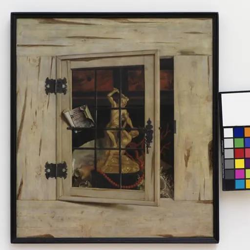 Trompe l'Oeil. An Open Cabinet of Curiosities with a Hercules Group, by Unknown