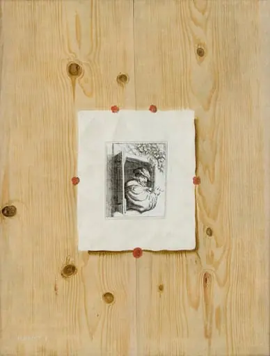 Trompe l'Oeil. Board with an Etching of a Man with a Pipe, by Unknown