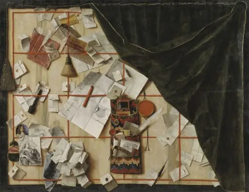 Trompe l'oeil of a Letter Rack with Christian V's Proclamation, by Unknown