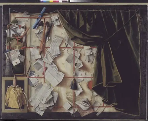 Trompe l'oeil of a Letter Rack with Proclamation by Frederik III, by Unknown
