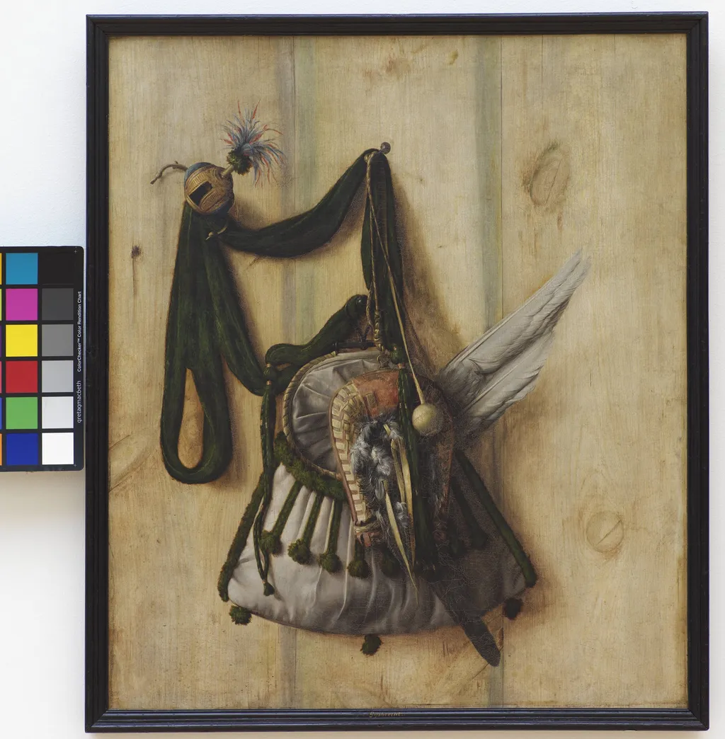 Trompe l'Oeil with Falconer's Bag and other Equipment for Falconry, by Unknown, 1671