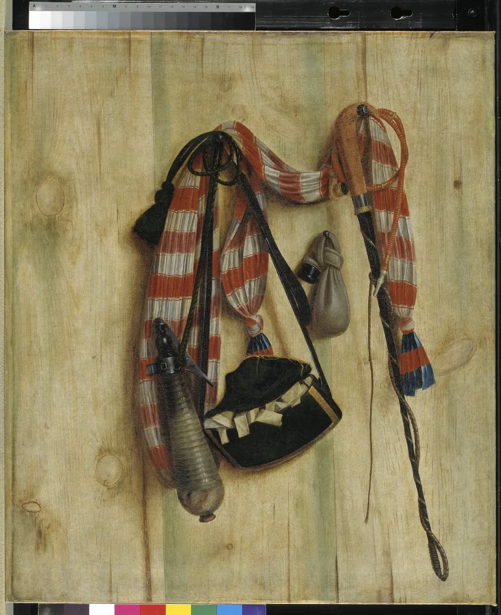 Trompe l'Oeil with Riding Whip and Letter Bag, by Unknown, 1672