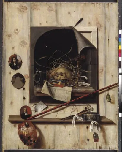 Trompe l'oeil with Studio Wall and Vanitas Still Life, by Unknown