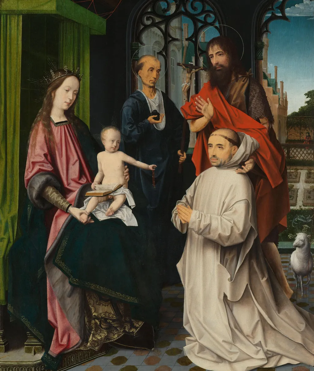 Tronende Maria en Christus, met Sint-Hiëronymus, Johannes de Doper en een kartuizer monnik, by Unknown, unspecified, 1510