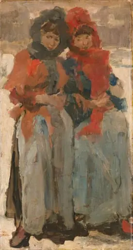 Twee meisjes in de sneeuw, by Unknown