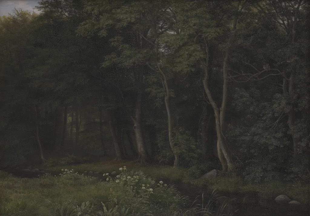 Twilight Setting in a Wood near Iselingen Manor, Zealand, by Unknown, 1860