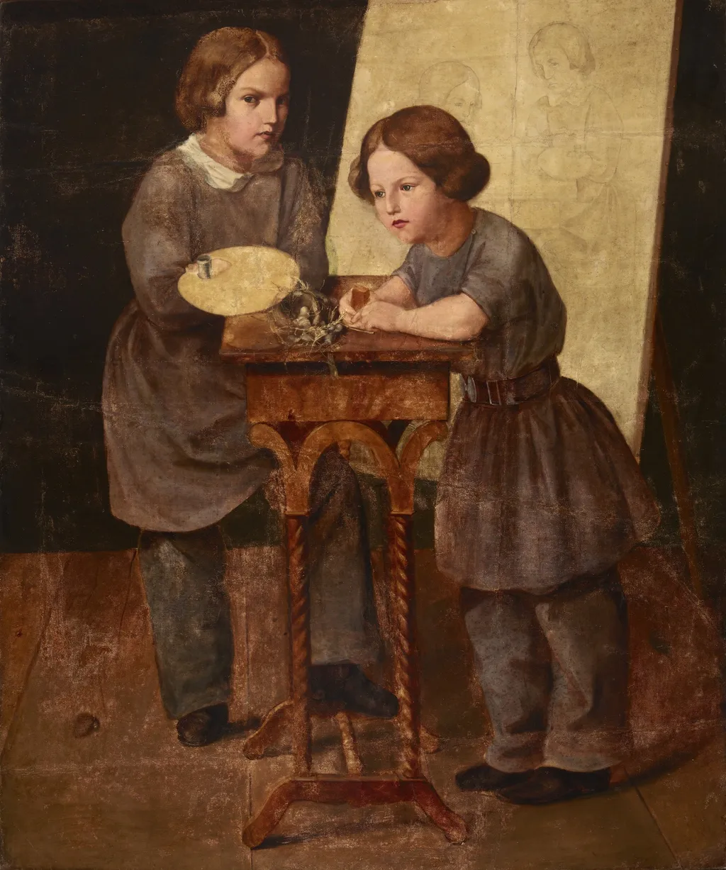 Two Boys at the Table, by Unknown, oil, 1840