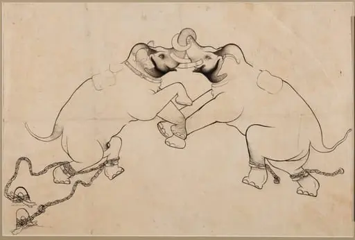 Two Elephants in Combat, by Unknown