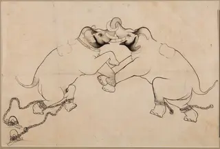 Two Elephants in Combat, by Unknown, 1712