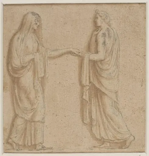 Two figures meeting, by Unknown