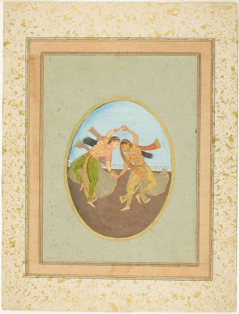 Two Girls Performing Kathak, by Unknown, 1750