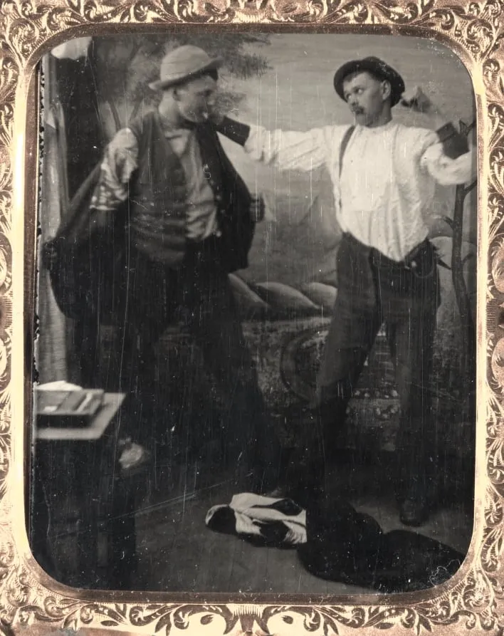Two Men Staging a Fight in a Studio, by Unknown, 1860