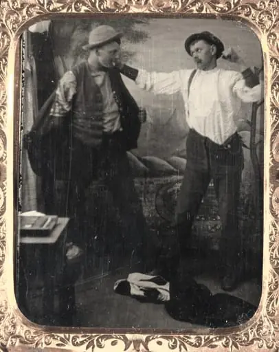 Two Men Staging a Fight in a Studio, by Unknown