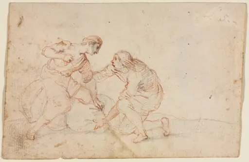 Two Men Tying a Bundle (recto), by Unknown