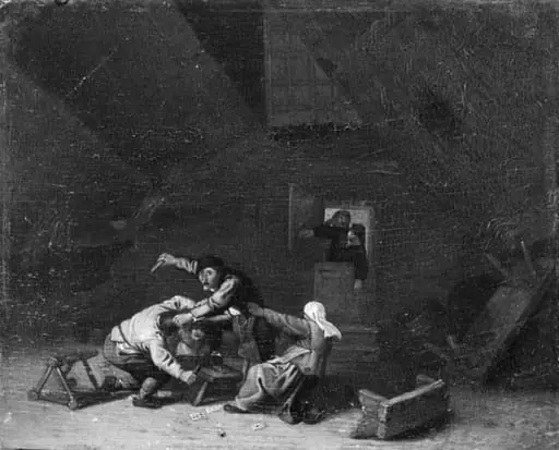 Two Peasants Fighting with Knives, by Unknown