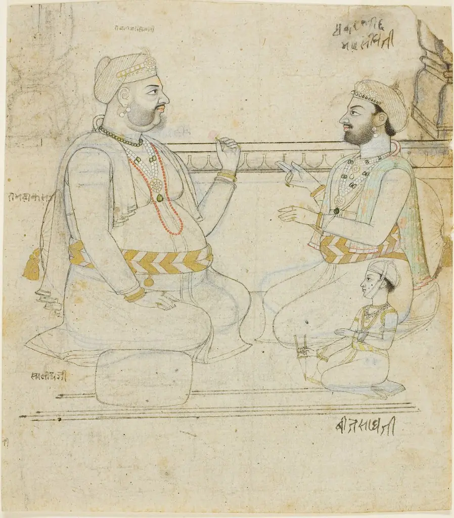 Two Rajput Noblemen with a Child, by Unknown