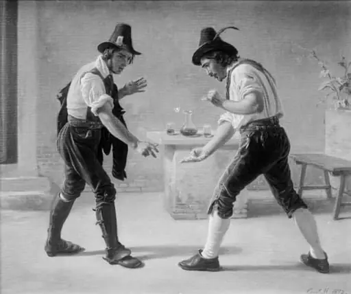 Two Romans Playing Morra outside an Osteria, by Unknown