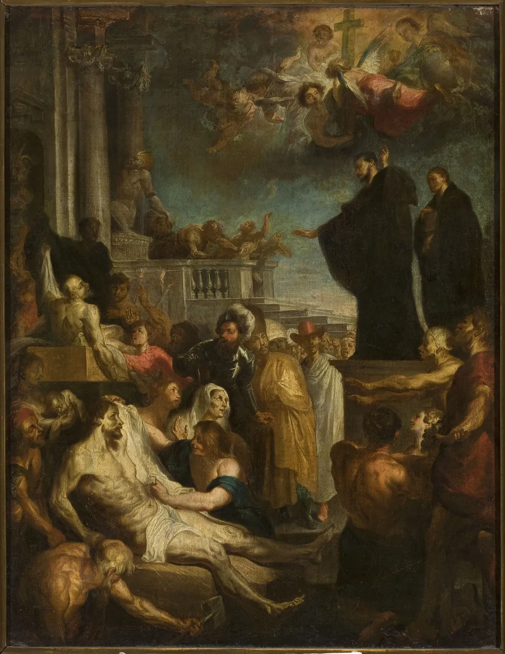Two saints preaching, by Unknown, oil