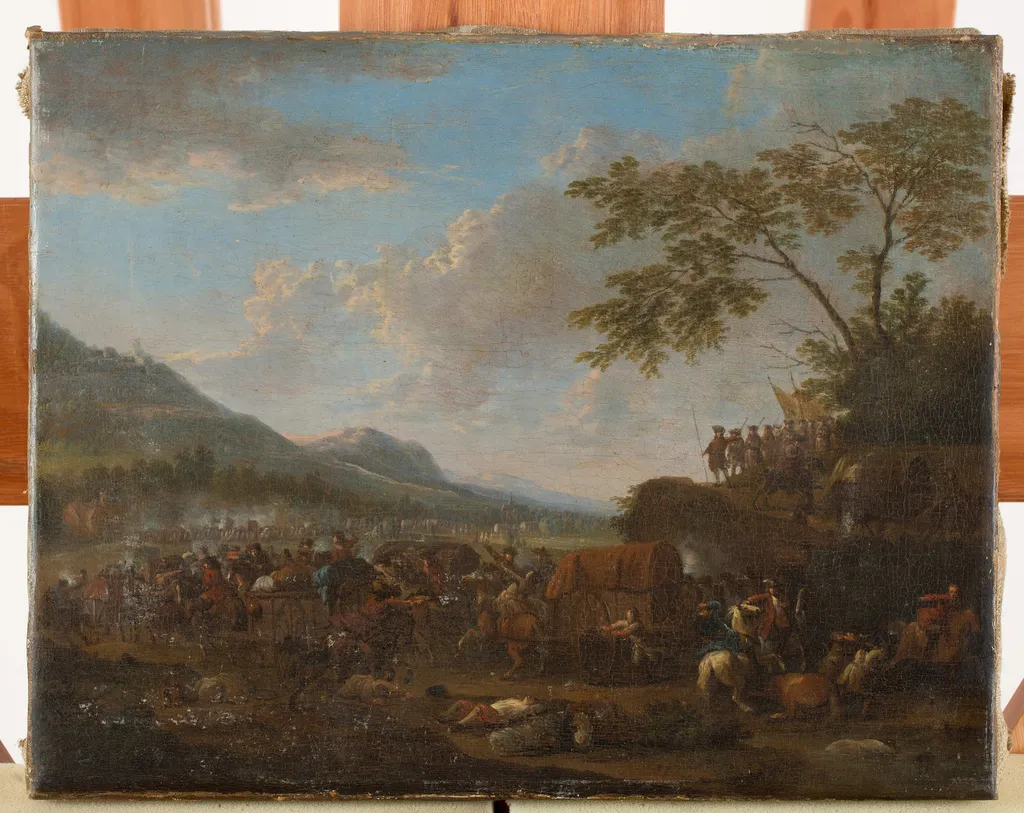 Überfall auf einen Wagenzug, by Unknown, 1700