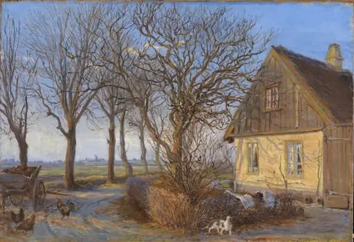 Uden for en bondegård. Maglebylille, by Unknown