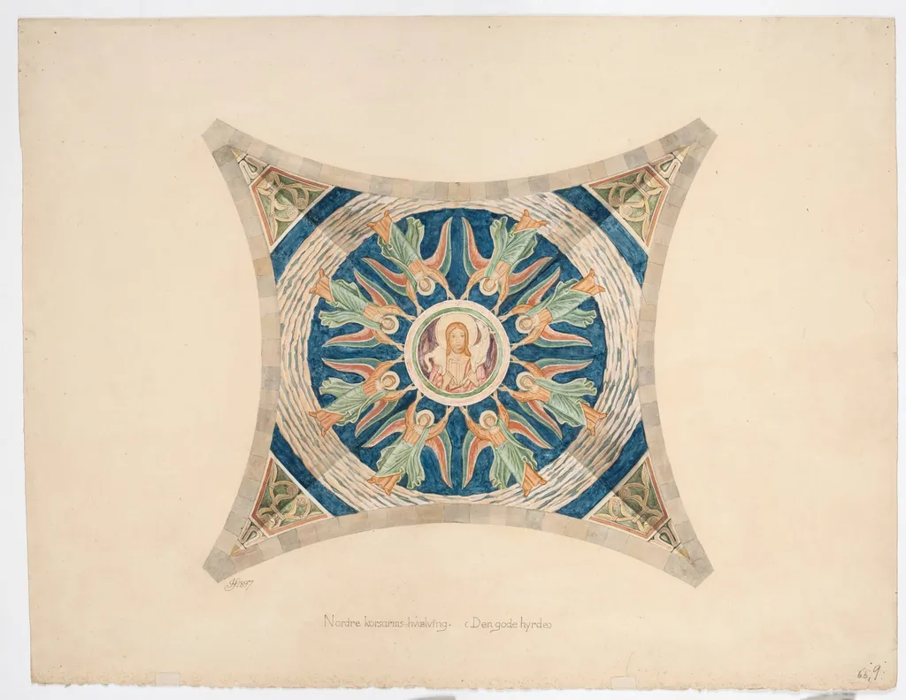 Udkast til freskerne i Viborg Domkirke. Nordre korsarms-hvælvning, by Unknown, unspecified, 1897