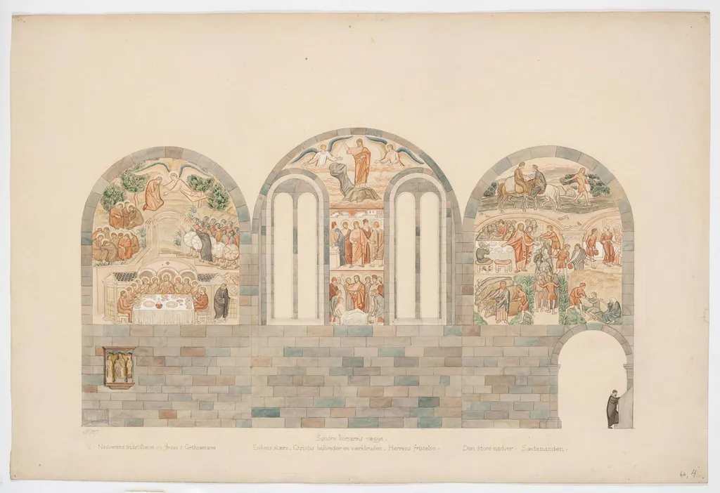 Udkast til freskerne i Viborg Domkirke. Søndre korsarms vægge, by Unknown, unspecified, 1897