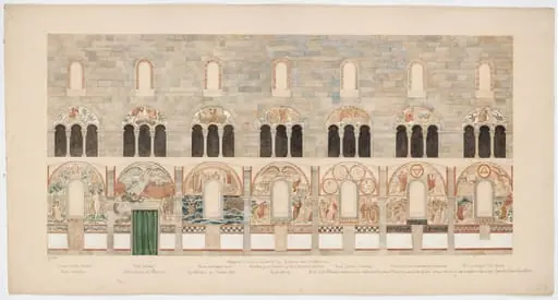 Udkast til freskerne i Viborg Domkirke. Væggene. Nordre sideskib og felterne over Triforierne, by Unknown
