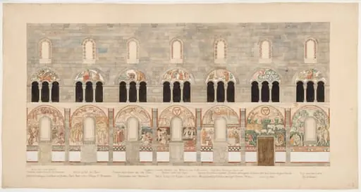 Udkast til freskerne i Viborg Domkirke. Væggene. Søndre sideskib og felterne over Triforierne, by Unknown