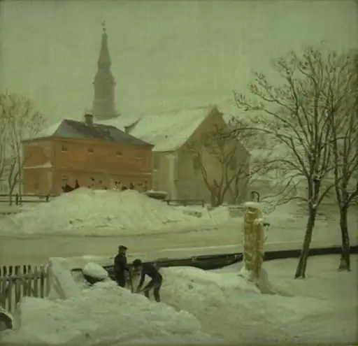 Udsigt fra kunstnerens bolig i Løweners ejendom på Christianshavn. Vinterdag med sne, by Unknown