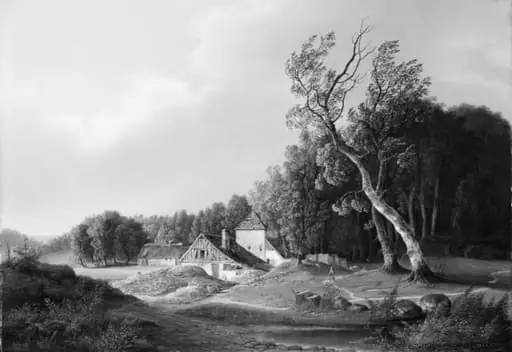 Udsigt mod et kalk- og teglbrænderi på en stormfuld dag, by Unknown