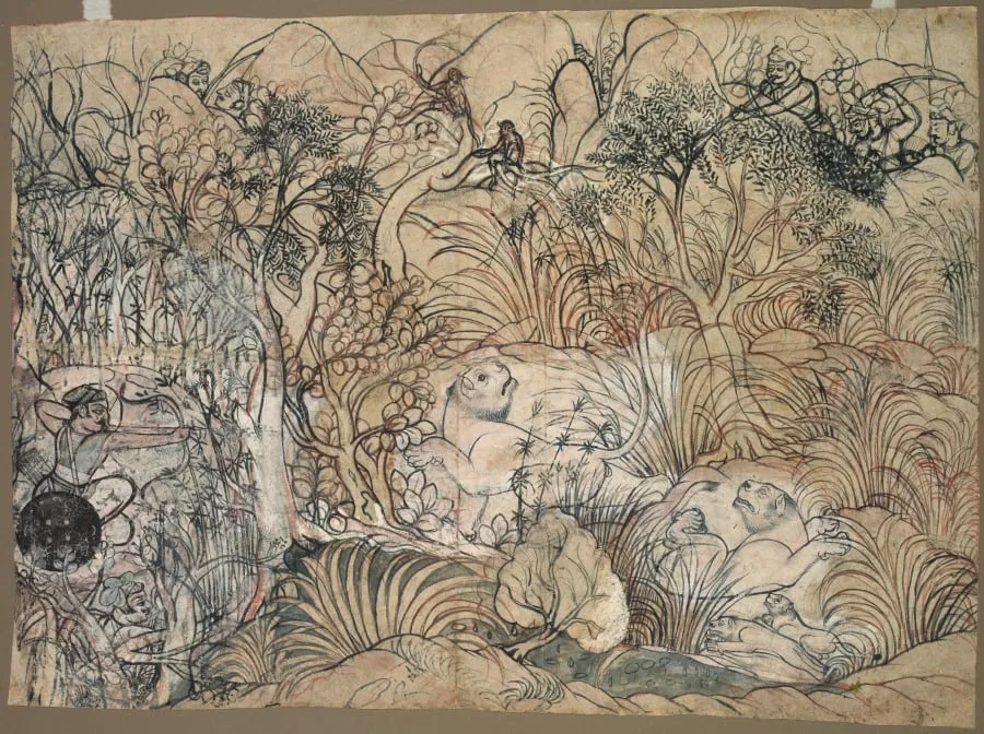 Umed Singh of Kota Hunting Lions, by Unknown, unspecified, 1788