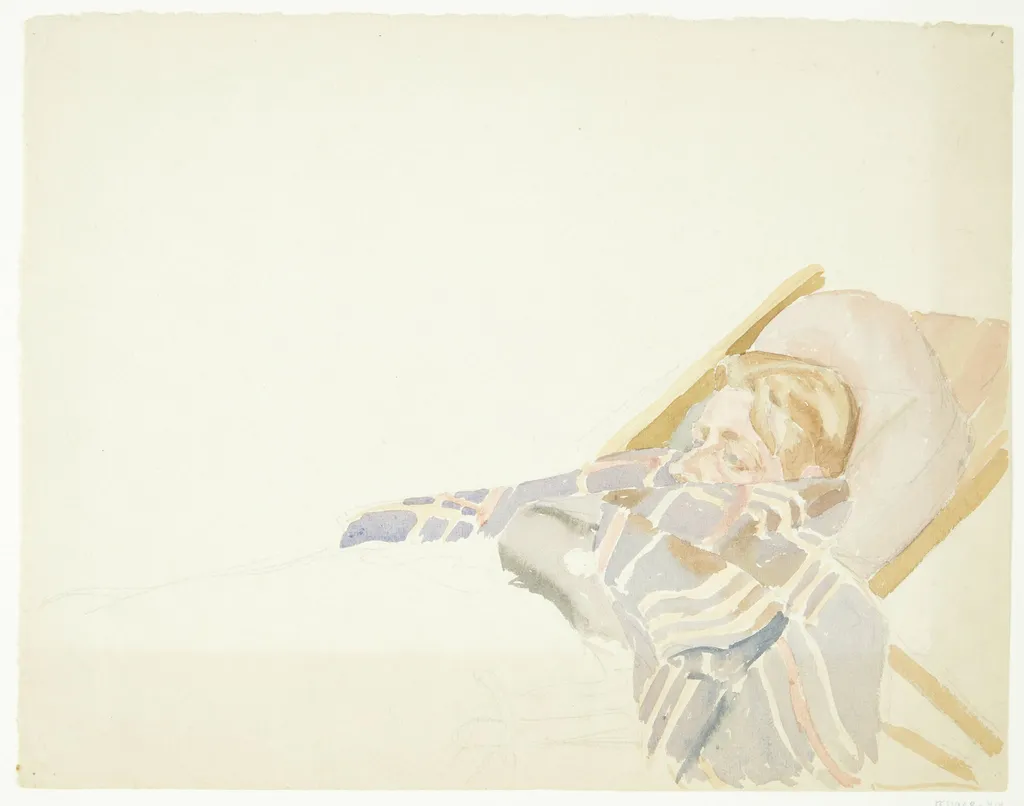 Ung mand indsvøbt i plaid, liggende i en liggestol, by Unknown, unspecified, 1869