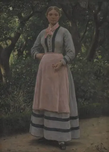 Ung pige i en have, by Unknown