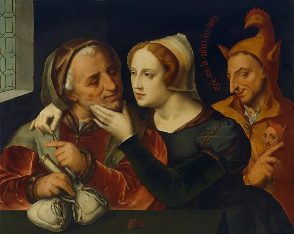 Ungleiches Paar mit einem Narren, by Unknown