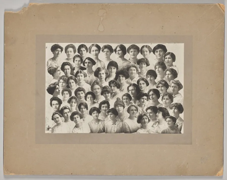 Untitled (composite photo of headshots of a group of women), by Unknown, 1910