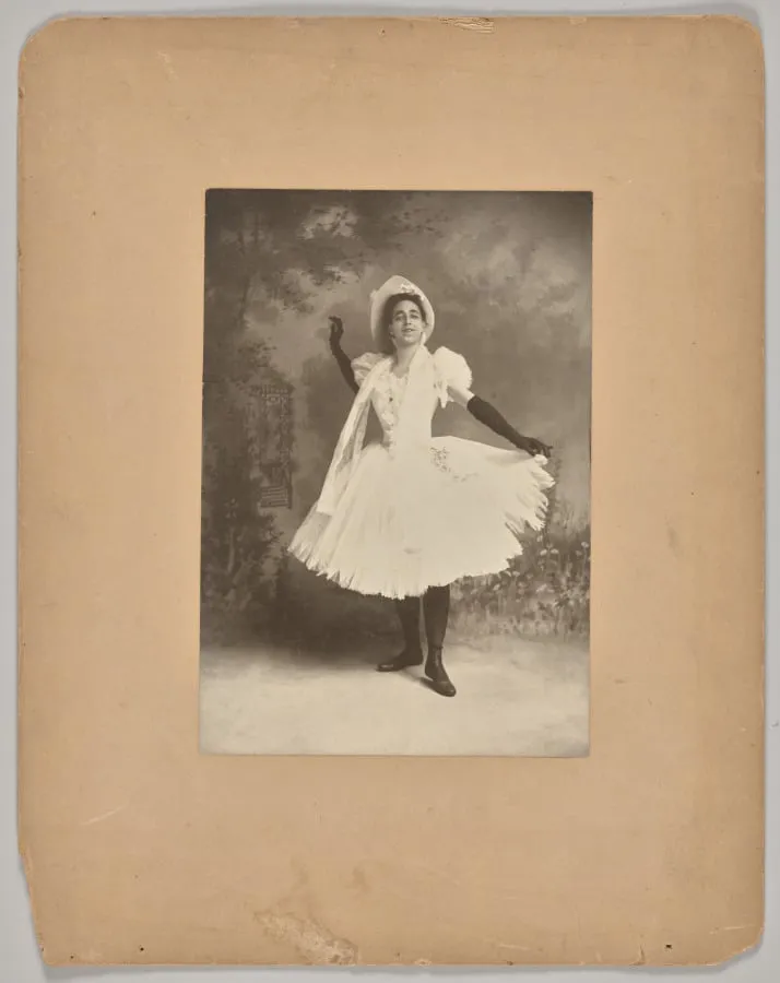 Untitled (man posing as a ballerina), by Unknown, 1880
