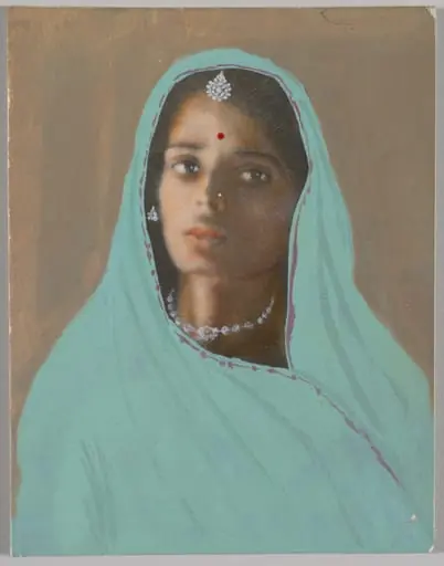 Untitled (Portrait of a Woman in Blue Sari and Veil), by Unknown