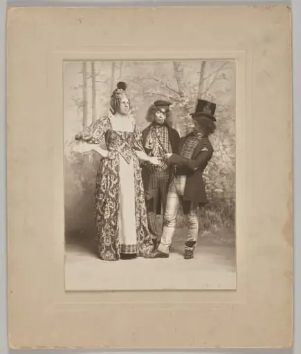 Untitled (theatrical scene with 3 figures: the palm reader), by Unknown