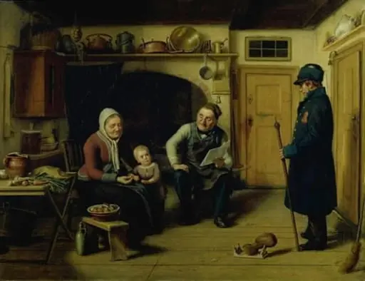 Vægteren på nytårsvisit. Køkkenscene, by Unknown