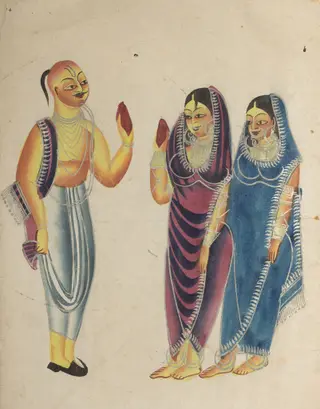Vaishnava Devotee with Two Women, by Unknown, 1896