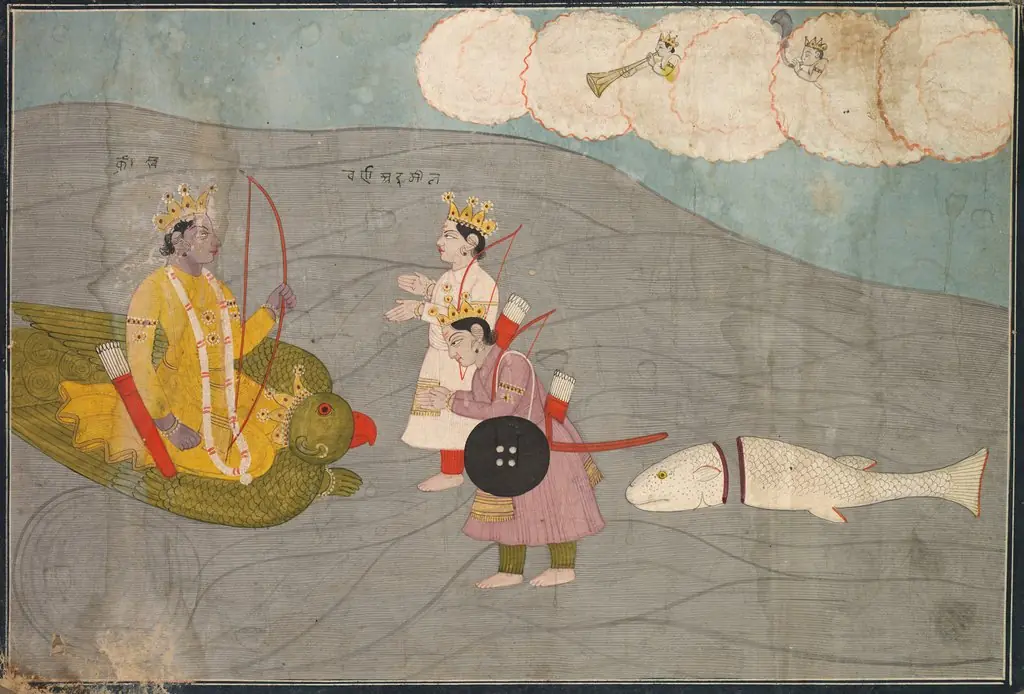 Vanasura's Sons Submit to Krishna: Scene from the Aniruddha Usha Section of Krishna Lila, by Unknown, 1840