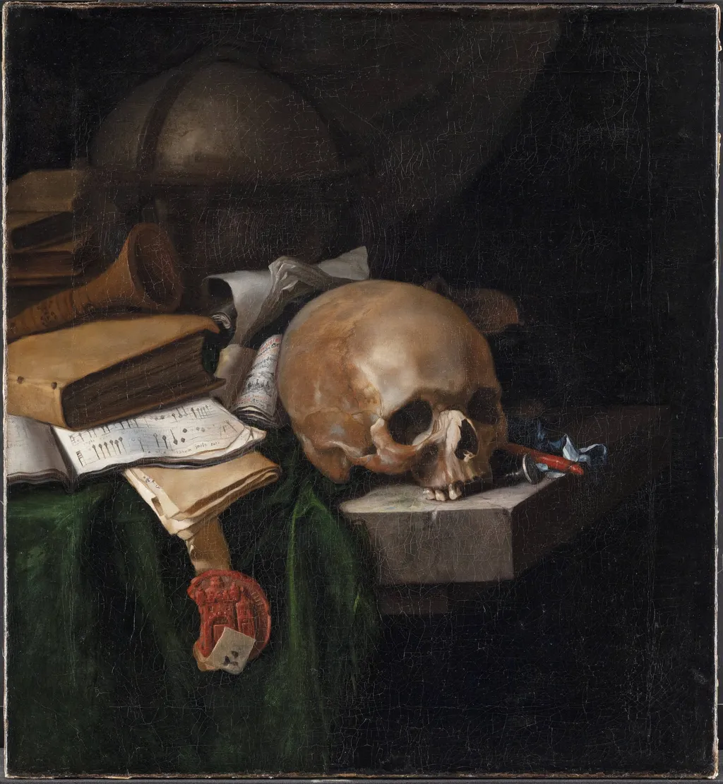Vanitas Still Life, by Unknown, unspecified, 1670