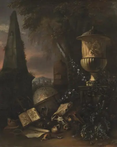 Vanitas. Still Life in a Landscape, by Unknown