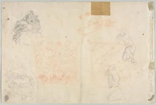 Various Sketches of Figures and Plants (verso), by Unknown