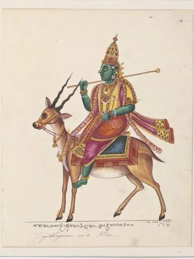 Vayu, the god of the wind and guardian of the north-west, riding on a deer., by Unknown