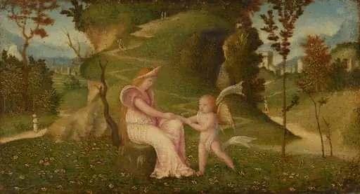 Venus and Cupid in a Landscape, by Unknown
