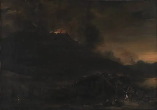 Vesuvius Erupting at Nightfall, by Unknown