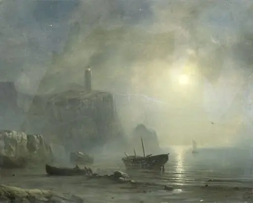 View of a Rocky Coast by Moonlight, by Unknown