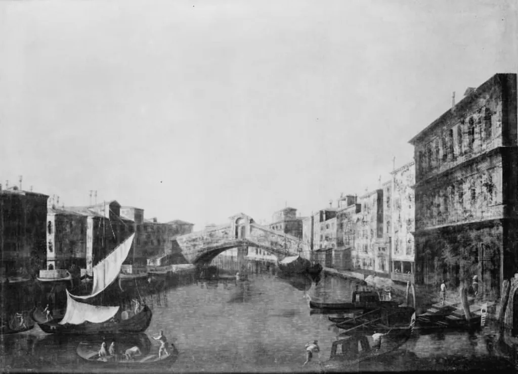 View of Canale Grande in Venice with the Rialto Bridge, by Unknown, 1750